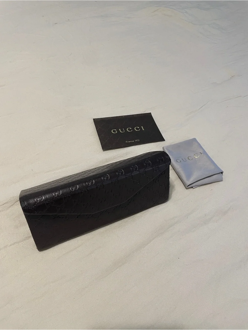 Authentic Gucci Leather Eyewear Case with Branded Cloth
